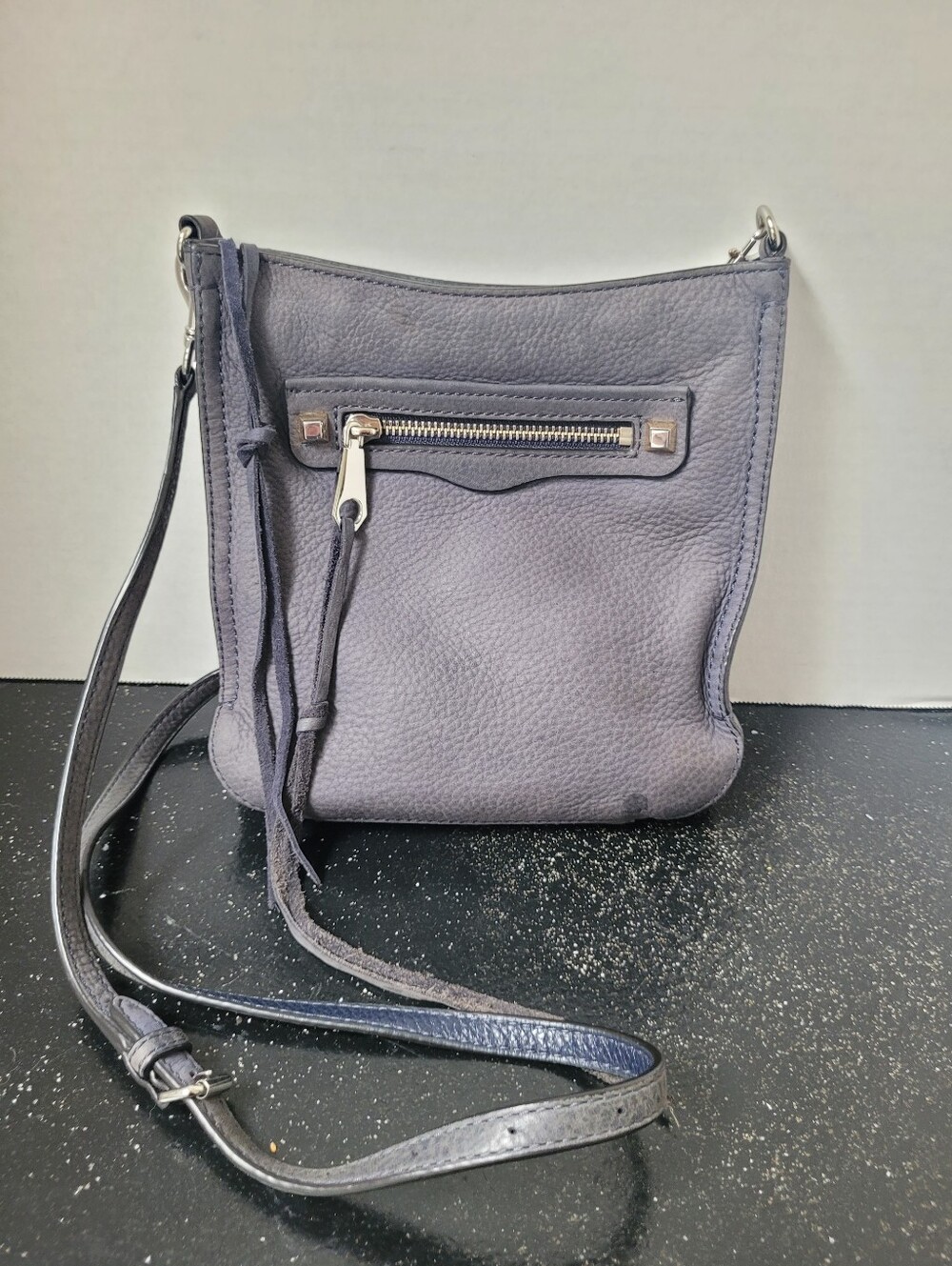 Rebecca Minkoff Navy Blue Suede Leather Crossbody Bag Silver Hardware